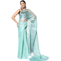 AKHILAM Womens Solid Organza Saree With Unstitched Blouse Piece (Sea Green_METLIC110)