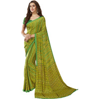 Jaanvi fashion Womens Crepe Silk Printed Saree With Blouse(fusion-8304-a,Olive Green)