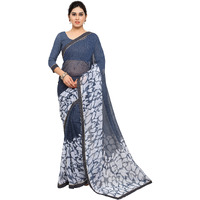 Jaanvi fashion Chiffon Blend with Blouse Piece Saree (Cherry-Grey-ct 6.3)