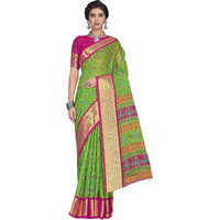 Glory Sarees Womens Organza Bandhani Saree With Blouse Piece (Organza101_Green)