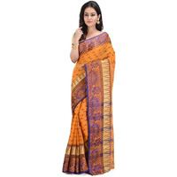 RAJ SAREE HOUSE Womens Traditional Pure Cotton Bengali Handloom Tant Saree without Blouse Piece - (Mustard)