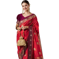 AKHILAM Womens Floral Tassels and Latkans Zari Work Banarasi Silk Saree With Unstiched Blouse Piece Saree (Pink_SHREEJI1004_ST)