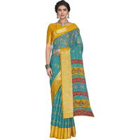 Glory Sarees Womens Organza Bandhani Saree With Blouse Piece (Organza101_Firozi)