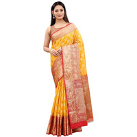 Enthone Womens Heavy Banarasi Art Silk Saree With Unstitched Blouse Piece(Yellow)