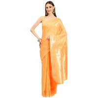 SILK LAND Womens Cotton Kota Silk Zari Woven Thread Saree With Unstitched Blouse Piece(Orange)