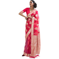 AKHILAM Womens Organza Woven Design Saree with Unstitched Blouse Piece(Brown_KAAZ183003)
