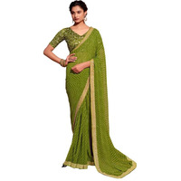 SIRIL Womens Georgette Leheriya Saree With Unstitched Blouse Piece (2555S283_Green)