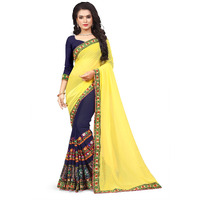 SERONA FABRICS Womens Georgette Saree With Blouse Piece (Serona31_SME_Yellow & Navy Blue)