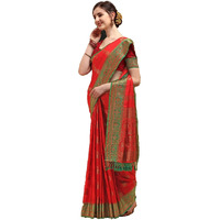 NK Textiles Womens Kanjivaram Tussar Silk Saree With Blouse Piece (C14BF1005_Red, Green)