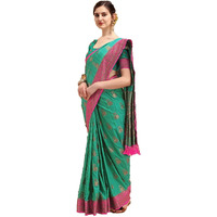 NK Textiles Womens Kanjivaram Tussar Silk Saree With Blouse Piece (C14BF1004_Green, Pink)