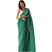 SGF11- Womens Full Crushed Pleated Digital Printed Pure Georgette Saree With Unstitched Blouse Piece (Green)