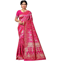 Sidhidata Womens Banarasi Silk Saree With Unstitched Blouse Piece (silk rani_Rani)