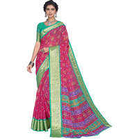 Glory Sarees Womens Organza Bandhani Saree With Blouse Piece (Organza101_Pink)
