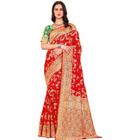 Glory Sarees Womens Banarasi Silk Saree With Blouse Piece (Kara164_Red)