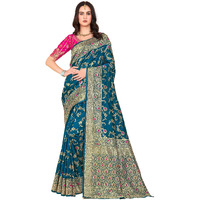 Glory Sarees Womens Blend Banarasi Silk Saree (Kara164_Firozi