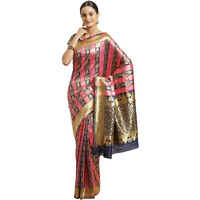 AKHILAM Womens Solid Silk Blend Saree With Unstitched Blouse Piece(Navy Blue & Pink_HSA27004)
