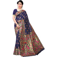 AKHILAM Womens Banarasi Silk Woven Design Saree With Unstitched Blouse Piece(Navy Blue_PRS6409_QL)