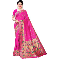 AKHILAM Womens Banarasi Silk Woven Design Saree With Unstitched Blouse Piece(PRS64_QL_Parent) (Pink1)