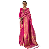 AKHILAM Womens Kanjivaram banarasi silk Woven Design Saree With Unstitched Blouse Piece (Pink_KNDIN145006_3)