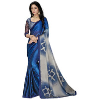 Gaurangi Creation Womens Banarasi Chiffon Saree With Blouse Piece (BIHU 1101_Blue, Grey)