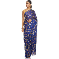 Yashika Jacquard Silk with Blouse Piece Saree (FOIL Floral Black_Navy_Free Size)