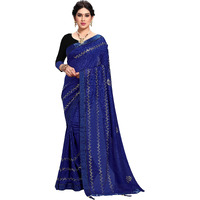 Sidhidata Womens Silk Saree with Blouse, Navy Blue, Free Size (Avengers Blue)