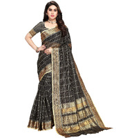 Sidhidata Textile Womens Kota Doria Cotton Saree With Unstitched Blouse Piece (E Black)
