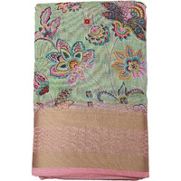 RIWAAYAT TRENDS Womens Linen Cotton Saree with weaving Border and Self Printed Blouse Piece (Sea Green)