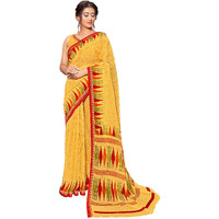 RIWAAYAT TRENDS Womens Woven Catonic Pure Linen Slub Bordered Saree with Blouse Piece (Mango Yellow)