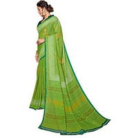 RIWAAYAT TRENDS Womens Woven Khadi Pure Linen Printed Saree with Weaving Border and Blouse Piece (Parrot Green)