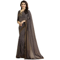 RAJESHWAR FASHION WITH RF Womens Checks Printed Georgette Sarees For Women With Jacquard Lace Border & Blouse(A16 BROWN NEW_Multicolored_Free Size 6.30 Mtr)