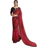 SIRIL Womens Georgette Printed Striped Ready to Wear One Minute Pre Pleated Saree With Unstitched Blouse Piece (19RS174_Maroon & Red)