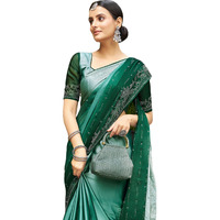 SIRIL Womens Georgette Hot Fixing Saree With Unstitched Blouse Piece (3430S279_Green)