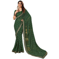SIRIL Womens Laheriya Printed Georgette Saree with Unstitched Blouse Piece (3252S581_Dark Green)