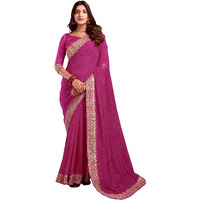 SIRIL Womens Georgette Printed Embroidery Saree With Unstitched Blouse Piece (3463S231A_Pink)