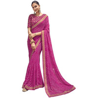 SIRIL Womens Leheriya Printed & Lace Georgette Saree with Unstitched Blouse Piece(2770S431_Pink1)
