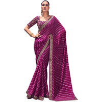 SIRIL Womens Leheriya Printed & Lace Georgette Saree with Unstitched Blouse Piece(2555S285_Purple, White)