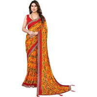SIRIL Womens Geometric Printed Chiffon Saree with Unstitched Blouse Piece (3219S2345_Yellow)