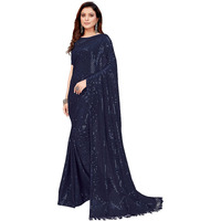Pratham Blue Womens Sequins Georgette Fancy Saree With Blouse Piece (PB-235_Blue)