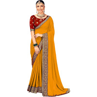 AKHILAM Womens Georgette Embellished Designer Saree With Blouse Piece (Yellow_VIRAT101_5D)