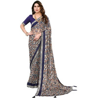 SIRIL Womens Geometric Printed Chiffon Saree with Unstitched Blouse Piece (3219S2343_Dark Blue)