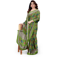 MIRCHI FASHION Womens Plain Weave Chiffon Floral Printed Saree with Blouse Piece (38537-Parrot Green, Blue, Red)