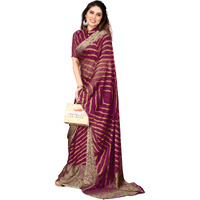 MIRCHI FASHION Womens Plain Weave Chiffon Leheriya Printed Saree with Blouse Piece (38881-Pink, Beige)