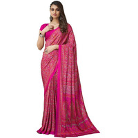 SIRIL Womens Printed Silk Crepe Saree with Unstitched Blouse Piece(2854S2412_Pink2)