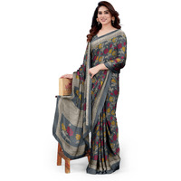 MIRCHI FASHION Womens Plain Weave Chiffon Floral Printed Saree with Blouse Piece (38531-Grey, Red)