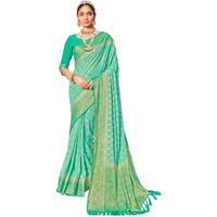 AKHILAM Womens Georgette Banarasi Silk Saree Georgette Patola saree With Unstitched Blouse Piece (Sea Green_ARYA1002_FL)