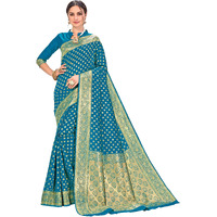 Glory Sarees Womens Banarasi Silk Saree With Blouse Piece (Firozi)