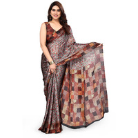 MIRCHI FASHION Womens Plain Weave Chiffon LeafChecked Print Saree with Blouse Piece (38175-Dusty Pink, Crimson)