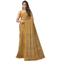 SIRIL Womens Printed Silk Crepe Saree with Unstitched Blouse Piece(2854S2403_Mustard Yellow)
