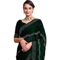 SIRIL Womens Georgette Hot Fixing Saree With Unstitched Blouse Piece (3620S104_Dark Green)